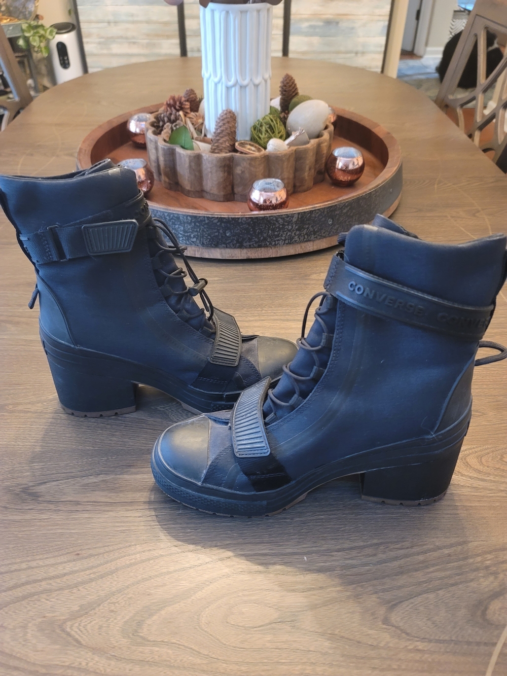 Converse Women's Black Lace-Up Heeled Boots